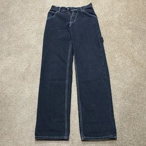 Brandy Melville J Galt Black Denim Painter Pants White Stitching EUC Small